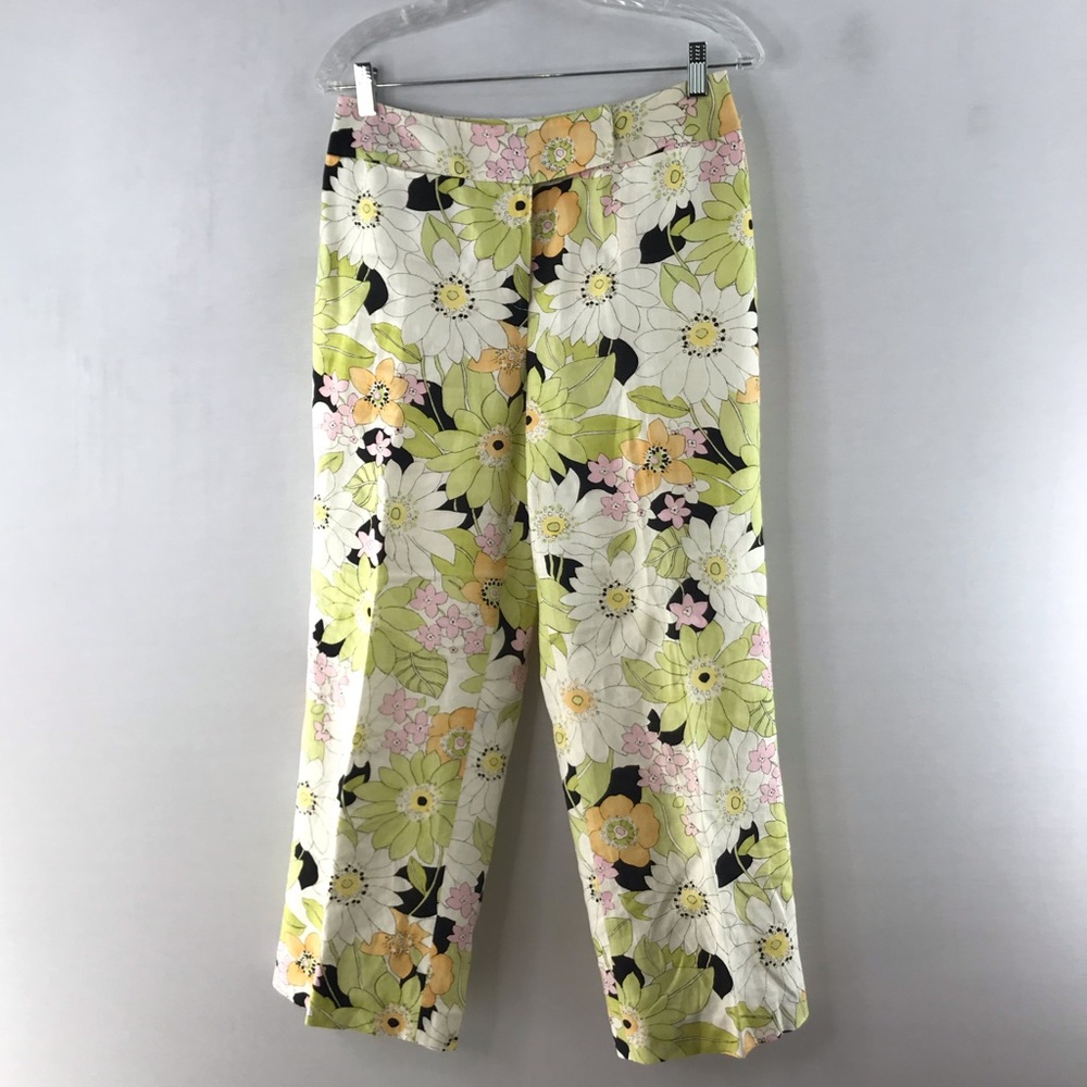 Talbots Retro Floral Print Wide Leg Crop Linen Pants